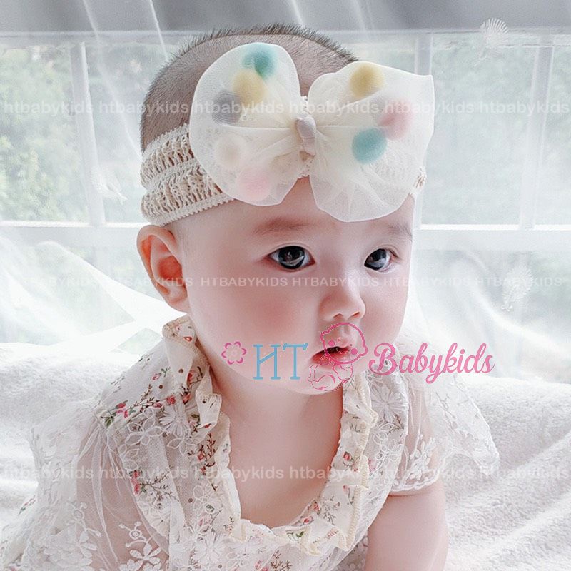 Băng Đô Turban Vải Đính Hoa Ren Cho Bé Gái