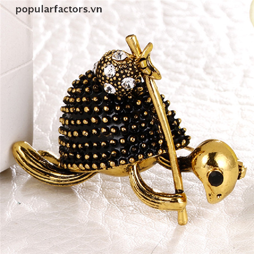 Ghim Cài Áo Hình Rùa Tráng Men Đính Pha Lê Unisex