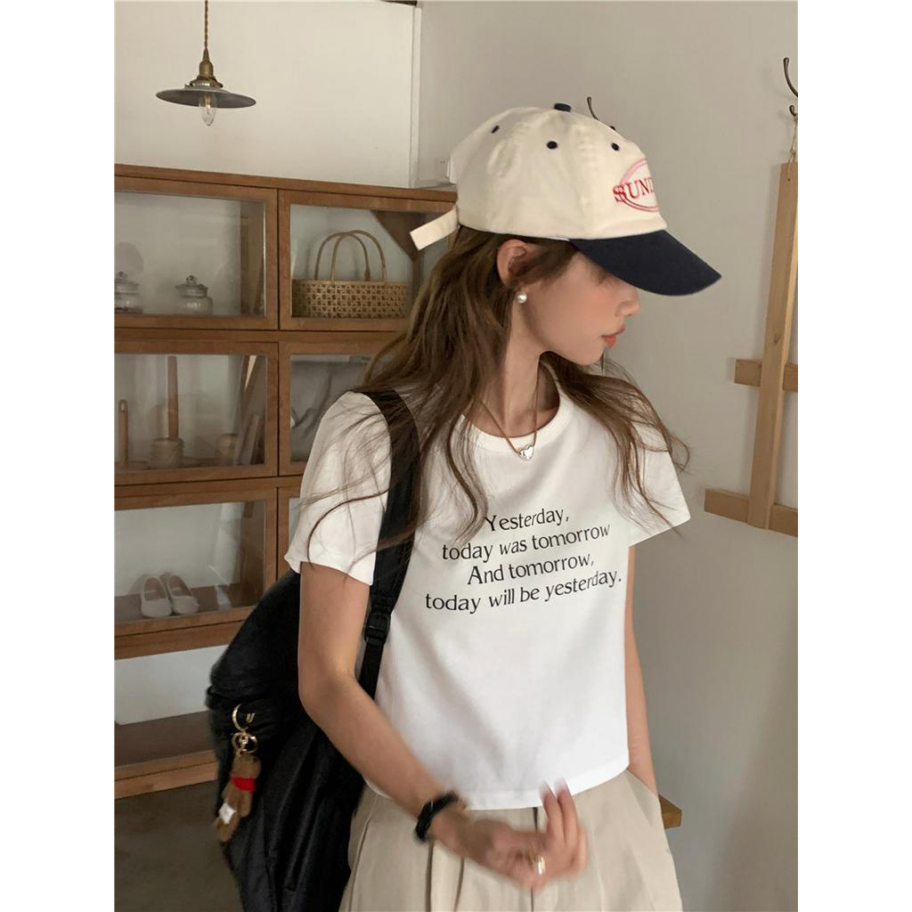 Áo Thun Cổ Tròn Ngắn Tay In Chữ Phong Cách Hàn Quốc 63506 2 Màu Cá Tính