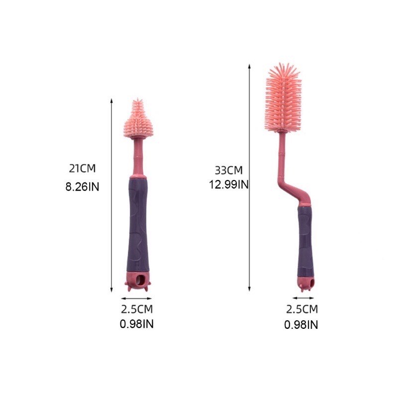 Cọ rửa bình silicon 3 Chi tiết (cọ bình, cọ núm ti và cọ ống hút)