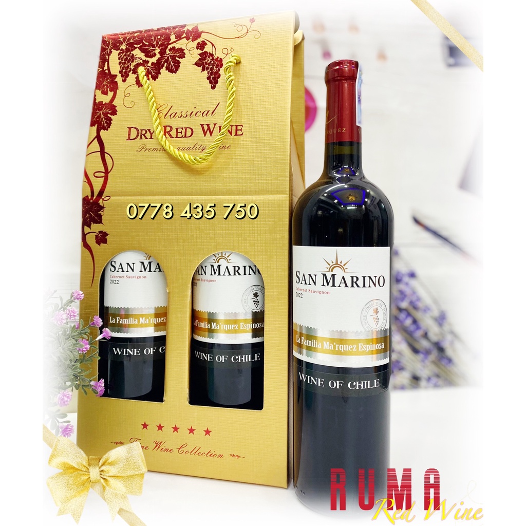 Hộp giấy 2 chai rượu vang Chile San Marino