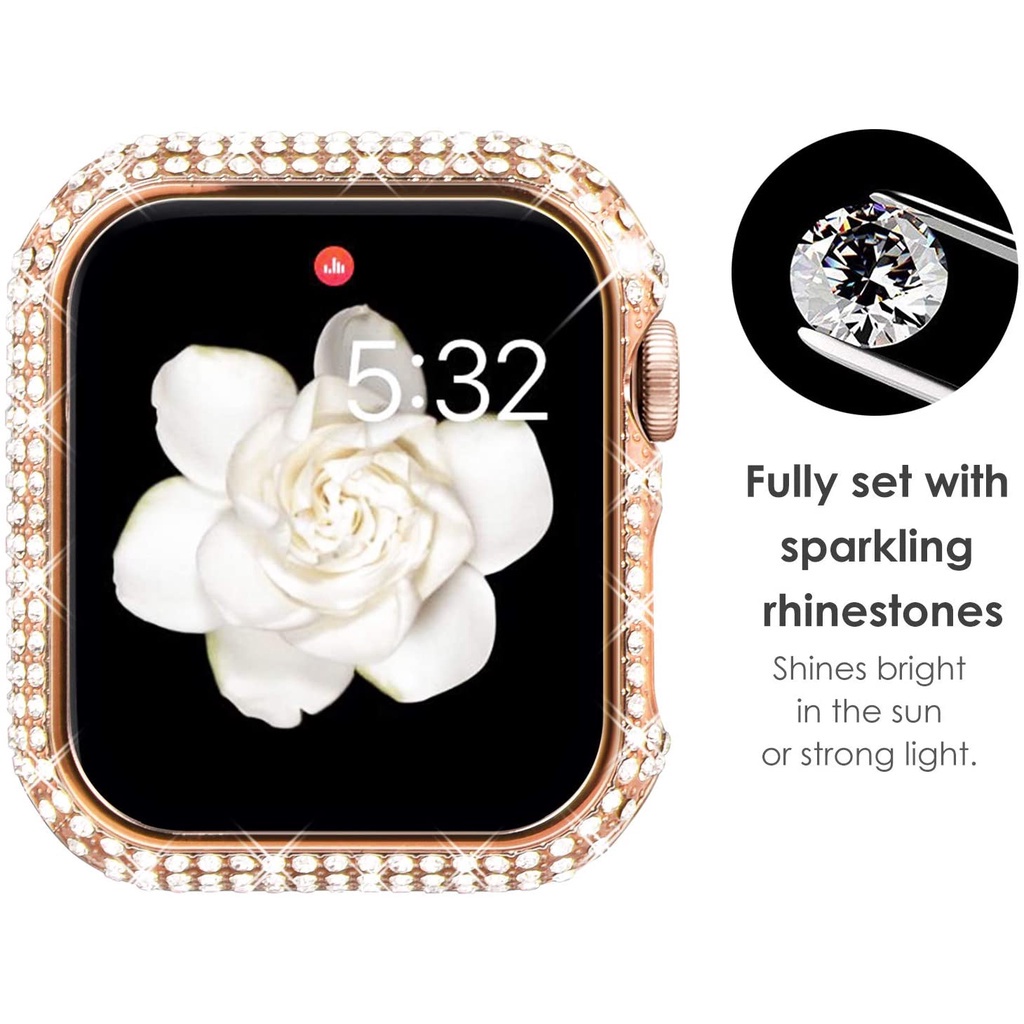 Vỏ Bảo Vệ Đồng Hồ Thông Minh Đính Kim Cương 38mm 40mm 42mm 44mm Lấp Lánh Cho Iwatch Se Series 6 5 4 3 2 1