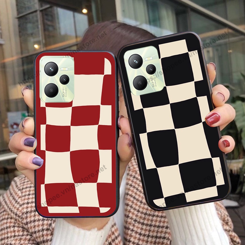 Ốp lưng Realme C35 mặt cười, họa tiết caro đơn giản đẹp cute