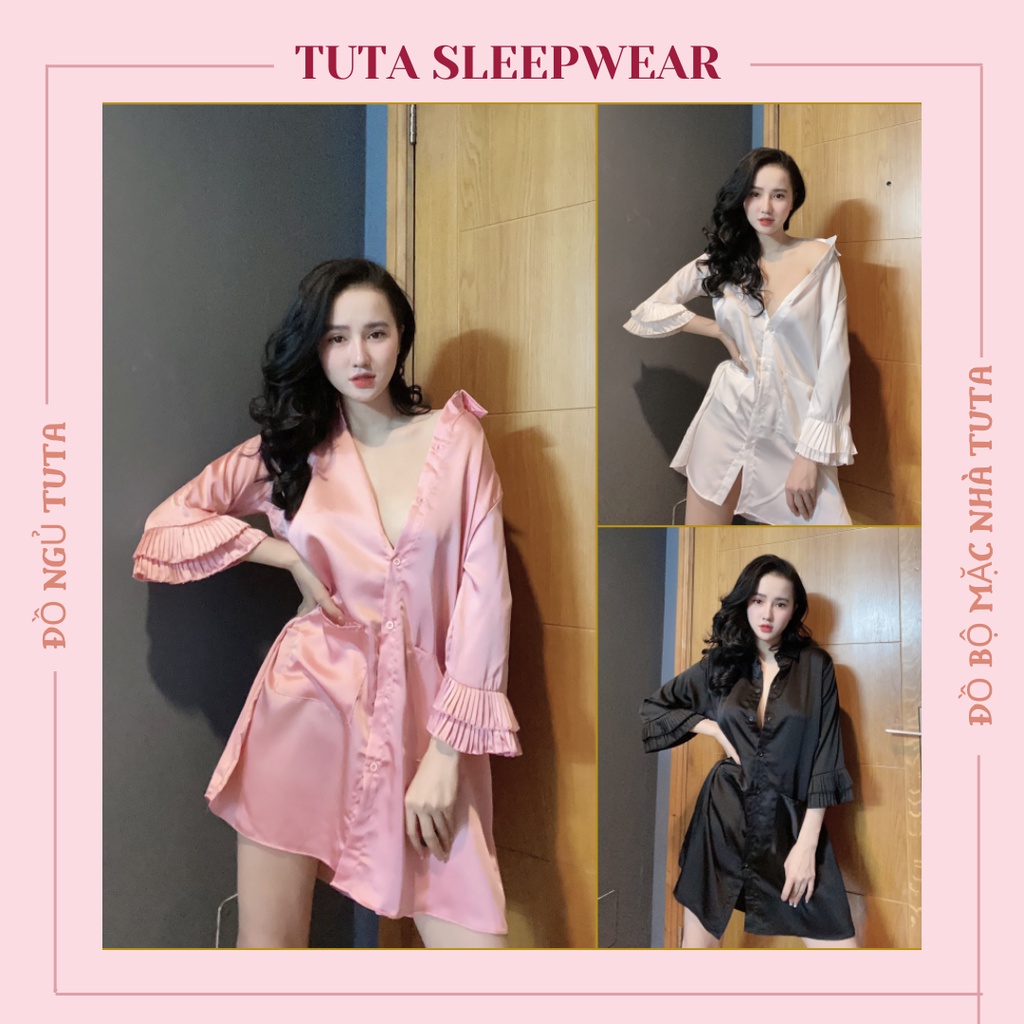 Đầm ngủ lụa latin bigsize, váy sơ mi mặc nhà MS2111
