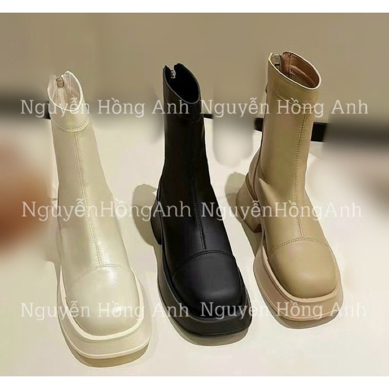 Bốt da dáng ngắn (boot cao cổ) đế vát khoá sau cao 5p (FULL HỘP) cho nữ b