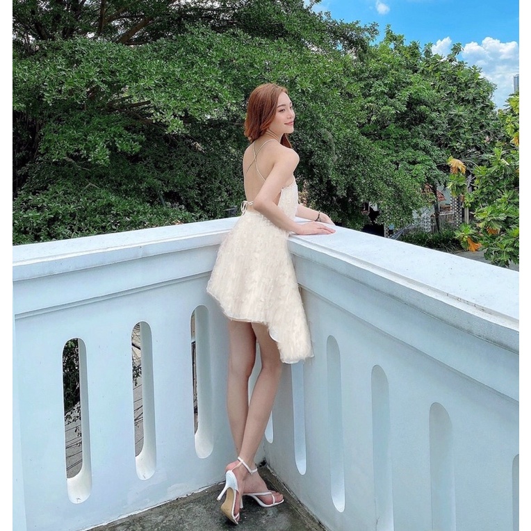 Hàng TK - Đầm suông lông phối ren - đầm váy yếm ngắn đi chơi dự tiệc quyến rũ sang trọng màu trắng - hình sàn chụp thật
