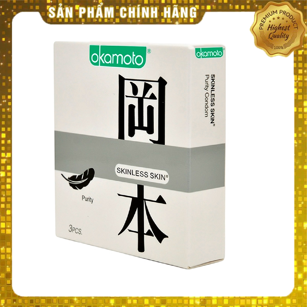 Bao cao su siêu mỏng tinh khiết Okamoto Purity - hộp 3 chiếc