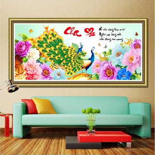 Tranh đính đá Cha Mẹ chim công LV166