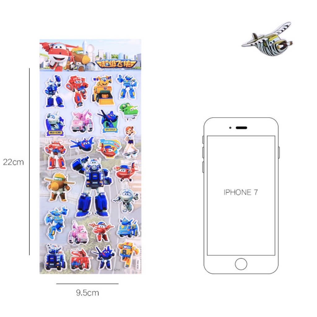 Sticker 3D chống thấm SUPER WINGS dán cho bé đồ chơi dán giải trí nhân vật yêu thích