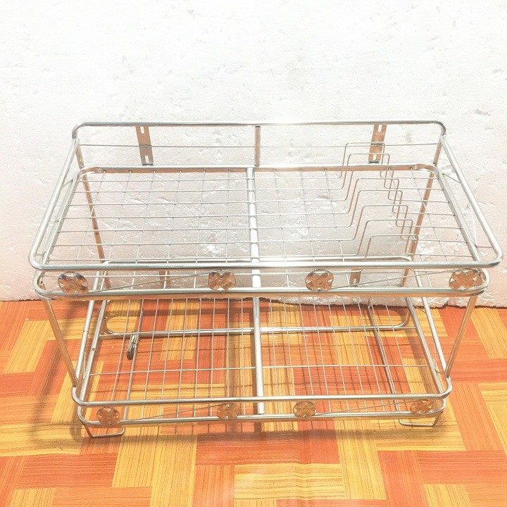 KỆ ÚP LY CHÉN 2 TẦNG TREO TƯỜNG CÓ LÙA MÓC INOX CAO CẤP-TRO2T36LD1-