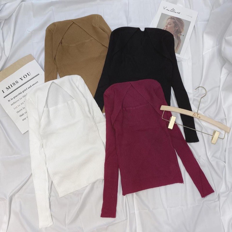 Áo len tăm cổ ume nữ QC cao cấp❤️Áo len nữ dài tay cổ vuông hàng QC❤️[free ship] | BigBuy360 - bigbuy360.vn