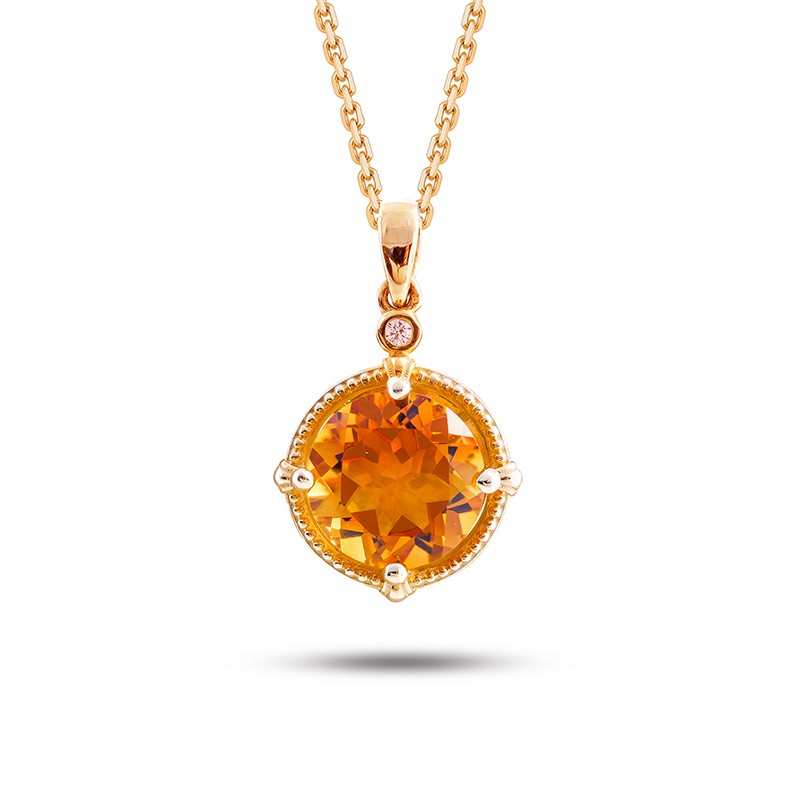 Mặt dây DOJI vàng trắng 14K gắn đá CITRINE 721