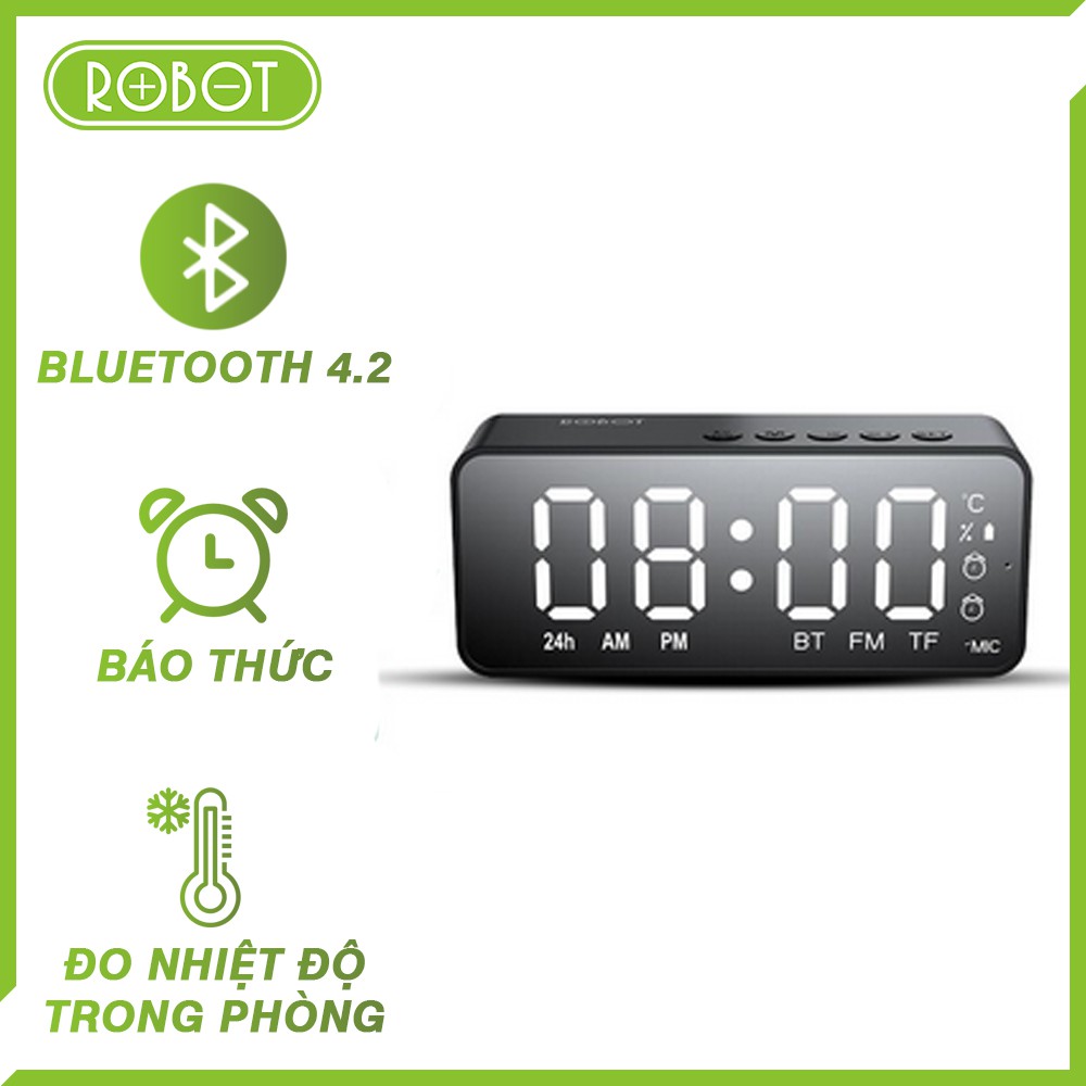 Loa bluetooth mini Robot RB150 kèm đồng hồ báo thức, màn hình LED bluetooth 5.0, đo nhiệt độ phòng, gọi thoại HD