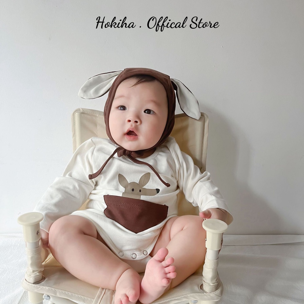 Body chip cho bé trai bé gái dài tay , bodysuit kèm mũ chất cotton 100%, áo liền quần size 3-12kg TE27