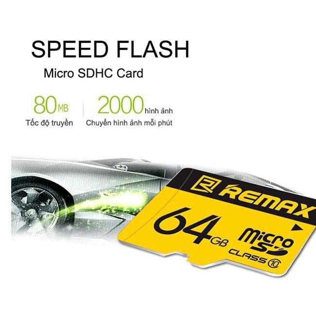 [CHÍNH HÃNG] Thẻ nhớ MicroSD REMAX 64GB Class 10 - màu vàng (tặng kèm đầu đọc thẻ tiện dụng)