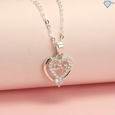 Vòng cổ bạc nữ đẹp hình trái tim chữ Love đính đá tinh tế DCN0379 - Trang Sức TNJ