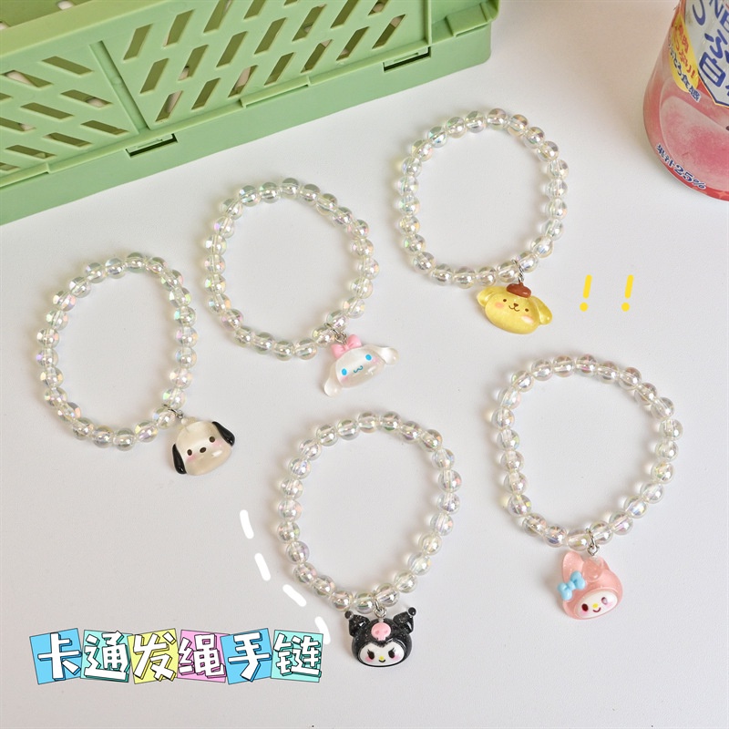 Vòng Tay Dây Cao Su Mặt Hình Cún Melody Kuromi Cinnamon Hoạt Hình Nhật Bản Đáng Yêu
