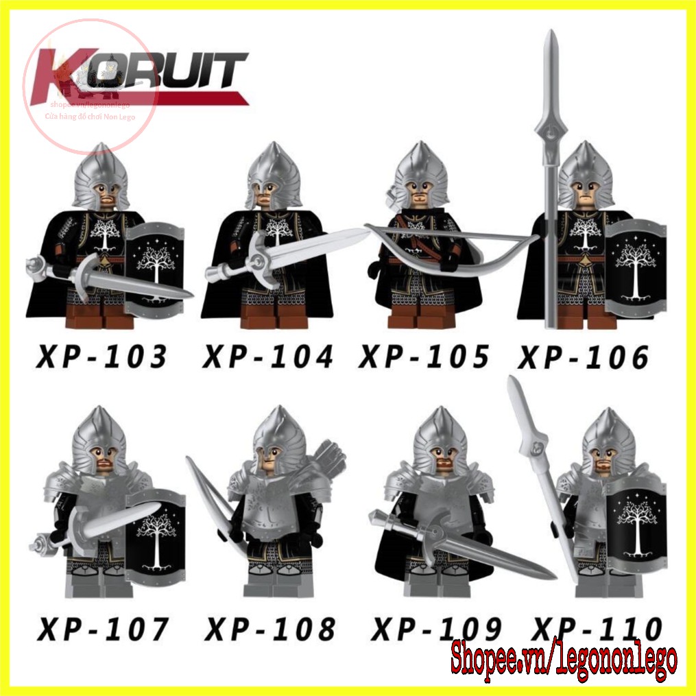 Minifigure quân đội lính Gordon trung cổ non Lego Lord of the Rings giáp bạc KT1015