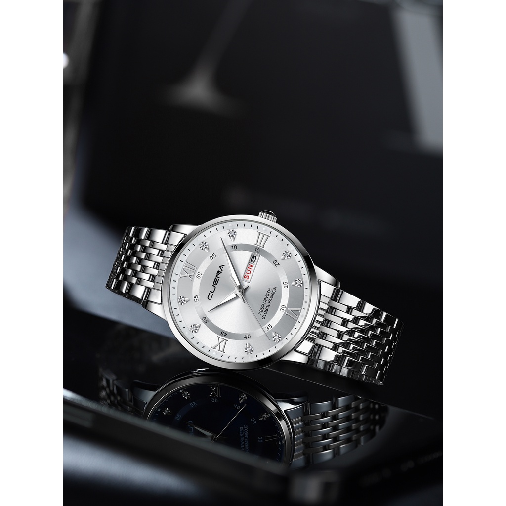 Đồng hồ thạch anh CRRJU 6008 bằng thép không gỉ không thấm nước thời trang sang trọng doanh nhân cho nam