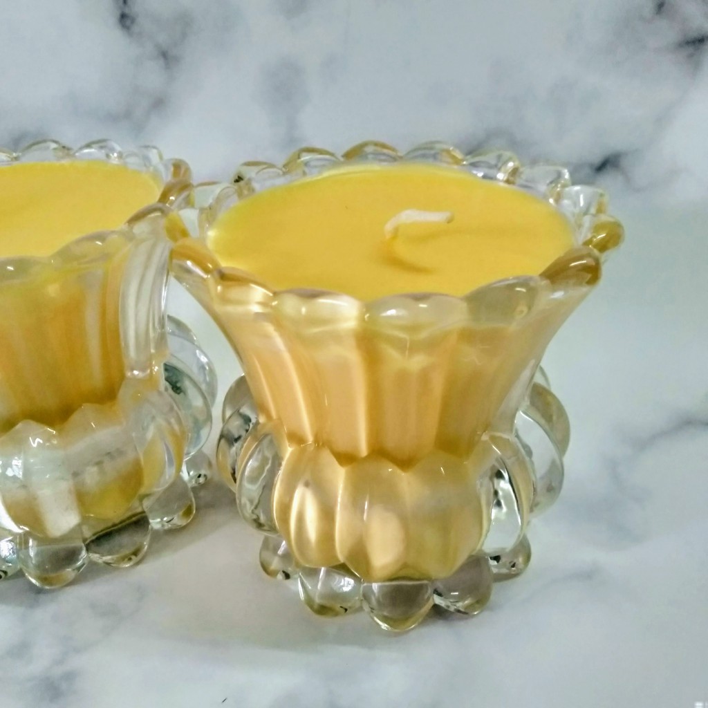 Nến Thơm Sáp Bơ Ly Thủy Tinh Hình Vương Miện - Một Cặp