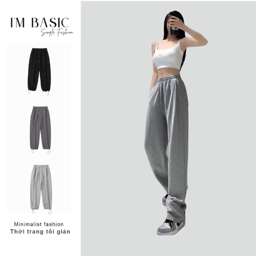 Quần Sweatpants Jogger Xám Nhạt Dây Rút Bo Gấu Ống Rộng Nỉ Nam Nữ Unisex I'm Basic (QJG01+03)