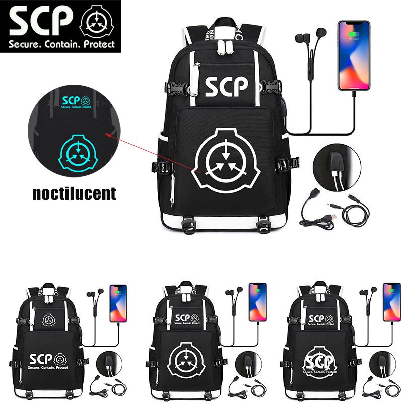 2022 SCP Foundation Luminous Large Capacity USB Charging Backpack Travel Bag Unisex