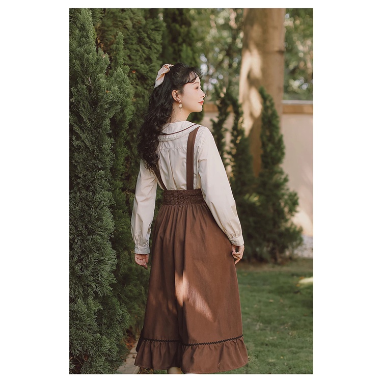 (Hàng Order không có sẵn) Áo sơ mi cổ sen, thắt nơ, tay phồng kèm chân váy vintage, phong cách cổ điển, chất liệu dày | BigBuy360 - bigbuy360.vn