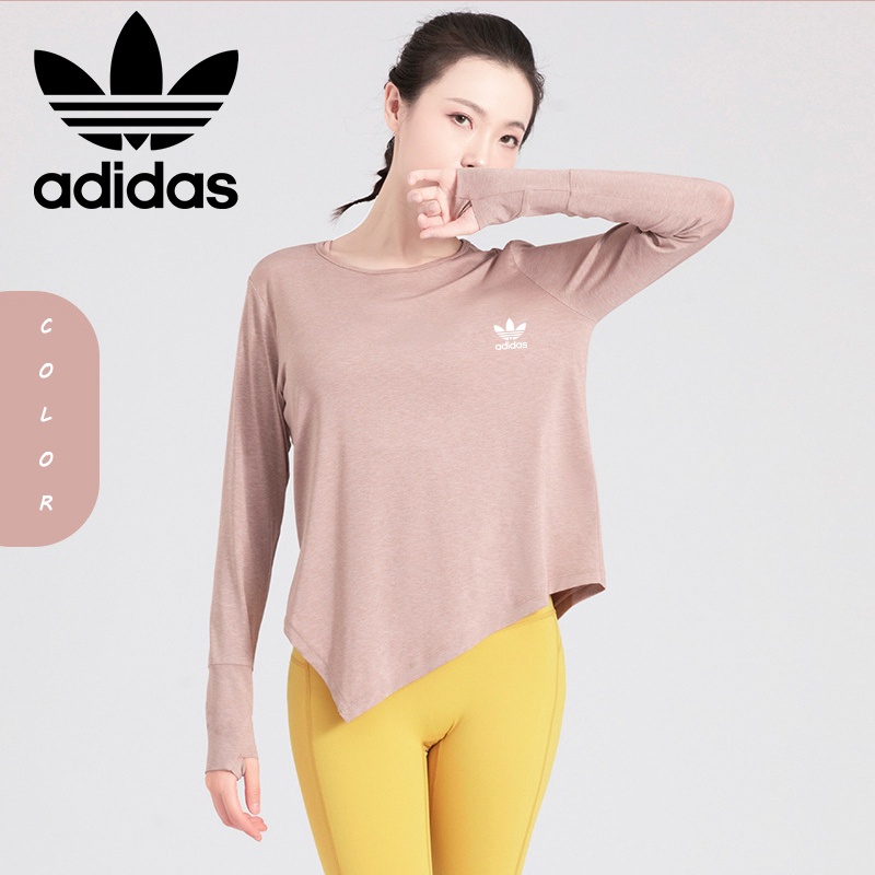 Adidas Áo Thun Tay Dài Phối Ren Dáng Rộng Thời Trang Tập Yoga Cho Nữ