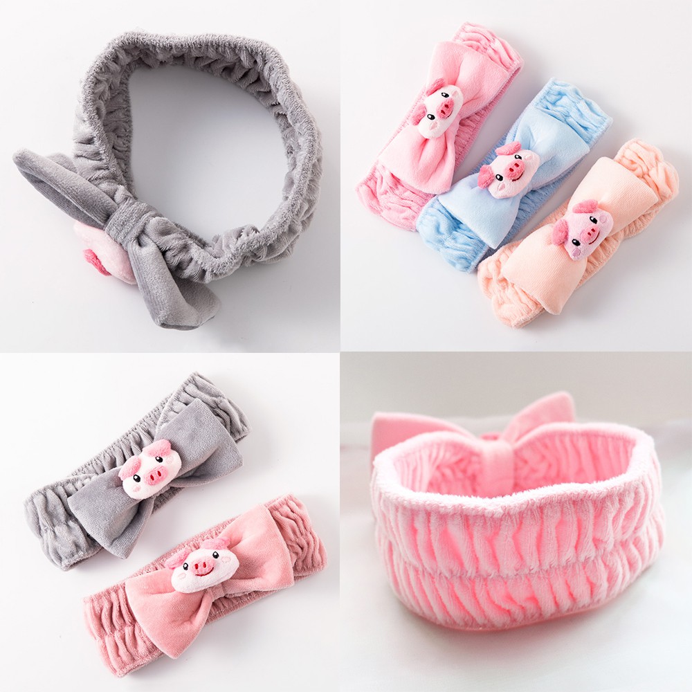 Băng Đô Turban Hình Nơ Kèm Con Heo Lợn Pig Vải Bông Nhung Dày Dặn Siêu Mềm Mướt Cute !