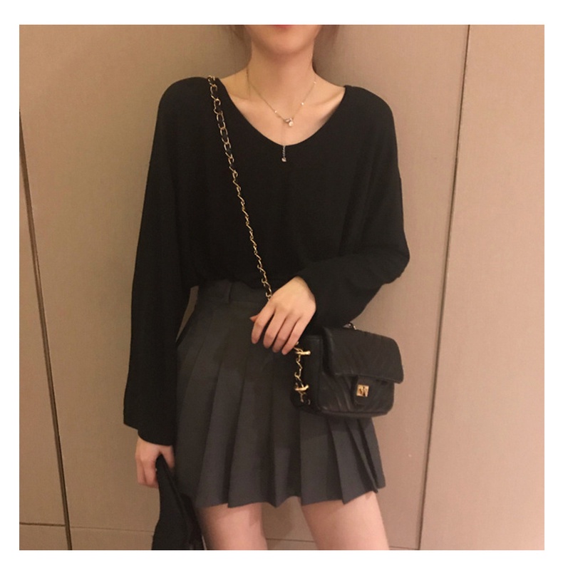 Áo thun nữ tay dài cổ chữ V màu sắc thời trang