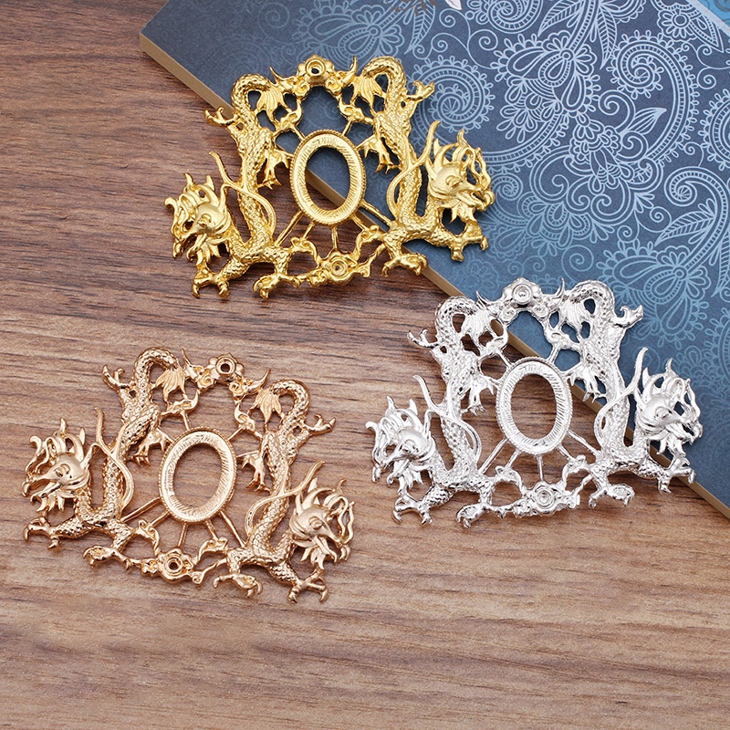 1 phiến làm kim quan đúc hình rồng đối xứng 53*73mm nguyên liệu làm trâm làm trang sức cổ trang cổ phục có màu KC