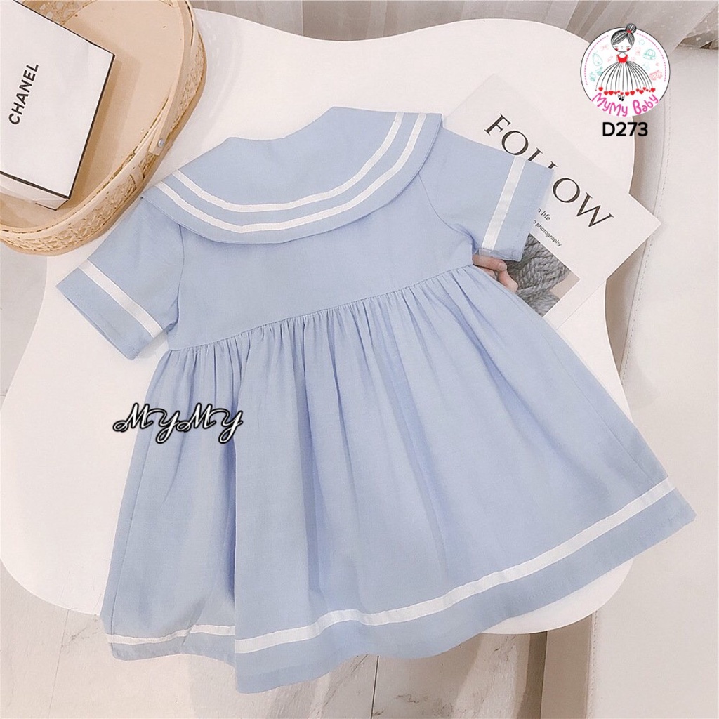 Đầm thủy thủ xanh túi trái tim thêu cho bé đi học, đi chơi phong cách nhẹ nhàng