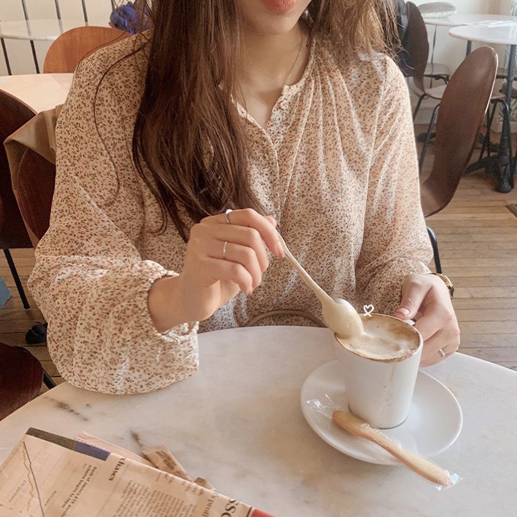 Thời Trang Áo Sơ Mi Tay Dài Họa Tiết Hoa Phong Cách Retro Dành Cho Nữ