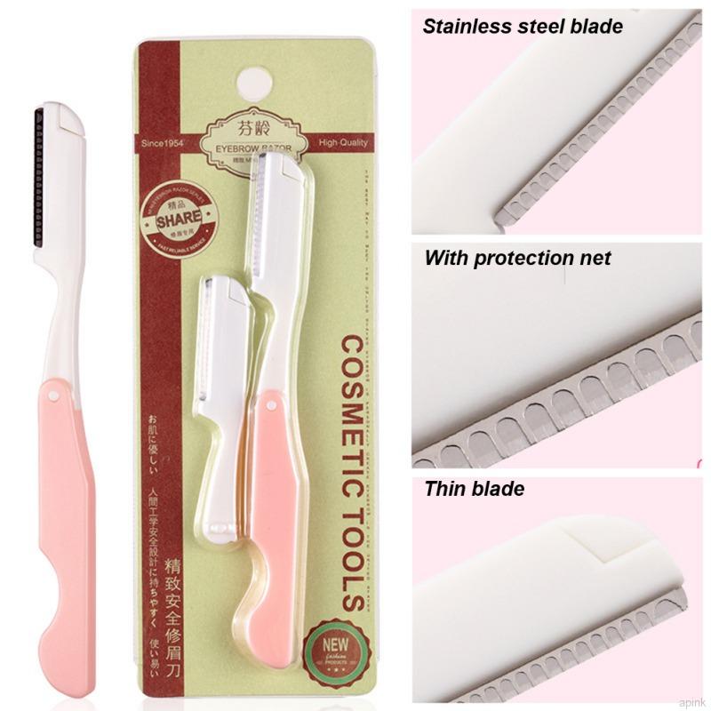 [Hàng mới về] Dao cạo định hình lông mày có thể gập lại màu sắc ngẫu nhiên an toàn tiện dụng kèm phụ kiện