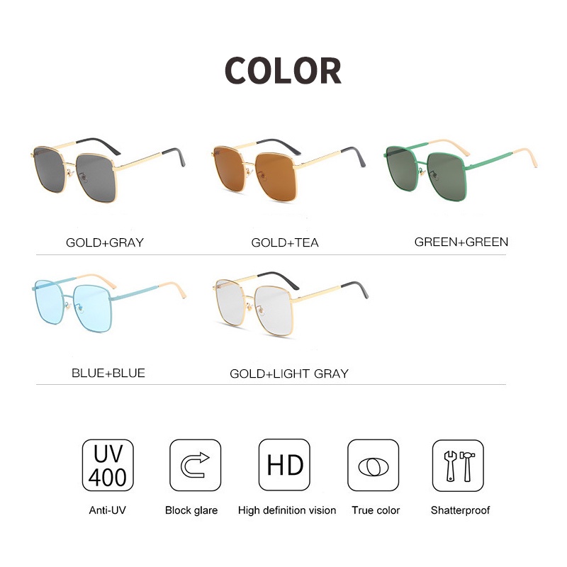 (KIQI-FASHION) COD Kính Chống Tia Uv400 Tròng Vuông Lớn Bằng Kim Loại Nhập Khẩu Thời Trang Chất Lượng Cao Cho Nữ