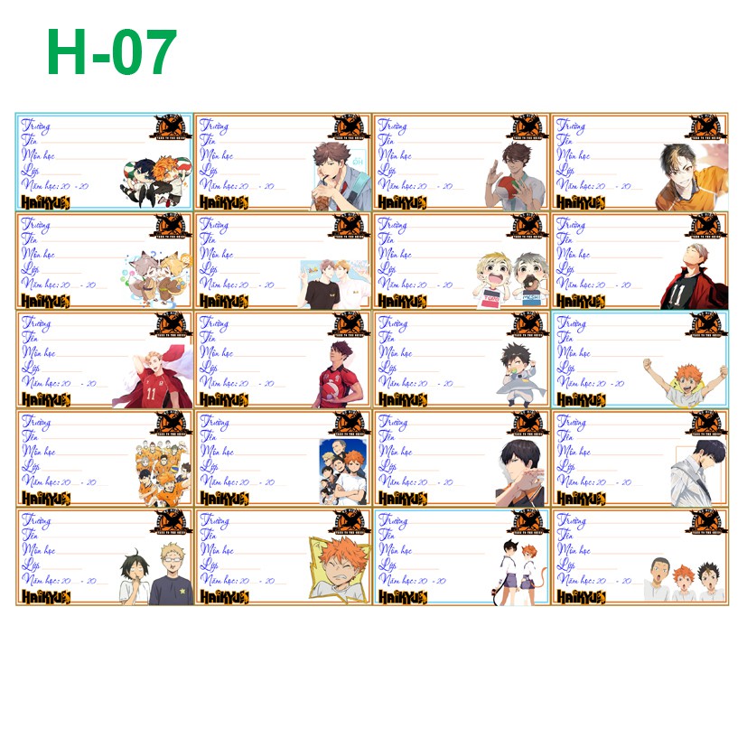 Nhãn vở anime Haikyuu! (1 set 20 nhãn vở - mẫu khác nhau)