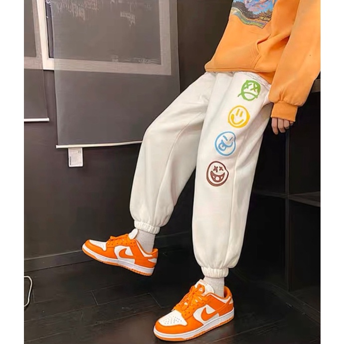 Quần Jogger Thể Thao Unisex Ống Bo Chun Mặt Cười Kèm Video Cận Chất