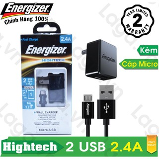 Sạc energizer ht 2 cổng usb 2.4a kèm cáp micro usb 1m