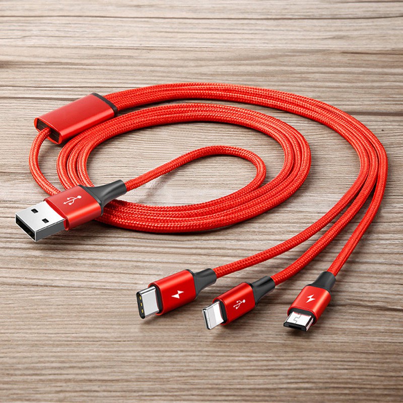 Dây sạc 3 đầu SẠC NHANH (3 in 1) sạc nhanh,3 cổng sạc, dài 1,2m dùng cho nhiều dòng điện thoại - mẫu mới