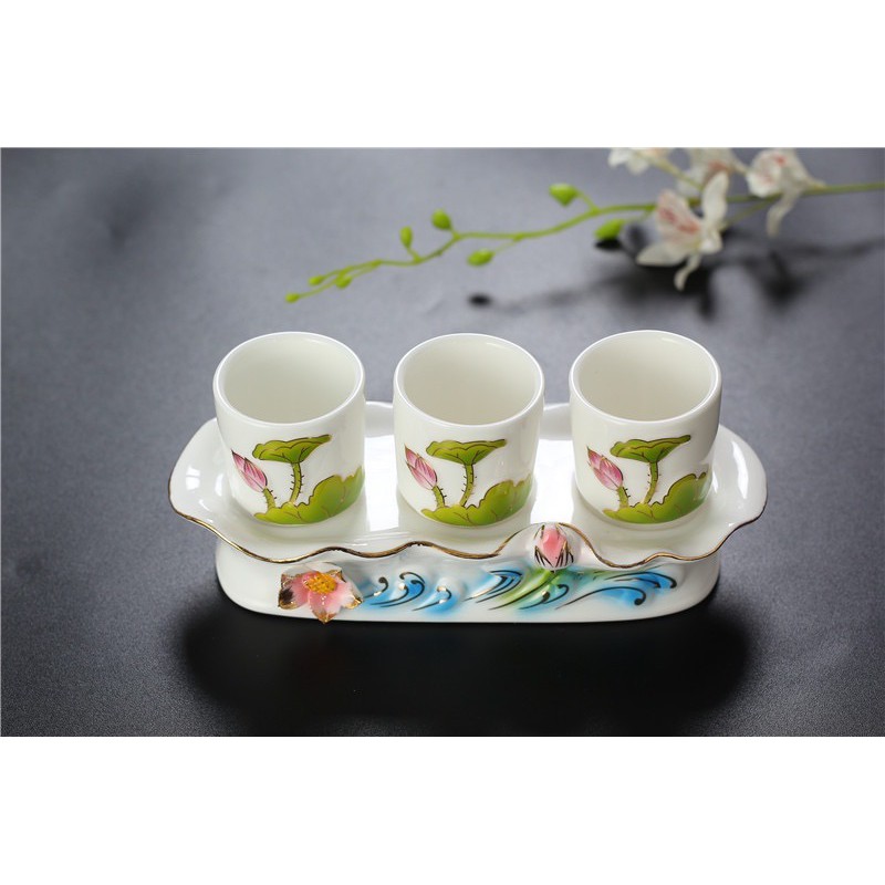 Bộ ly nước thờ cúng kim sen xanh, bộ 3 ly thờ gia tiên, bộ 5 ly thần tài, thờ Phật cao cấp