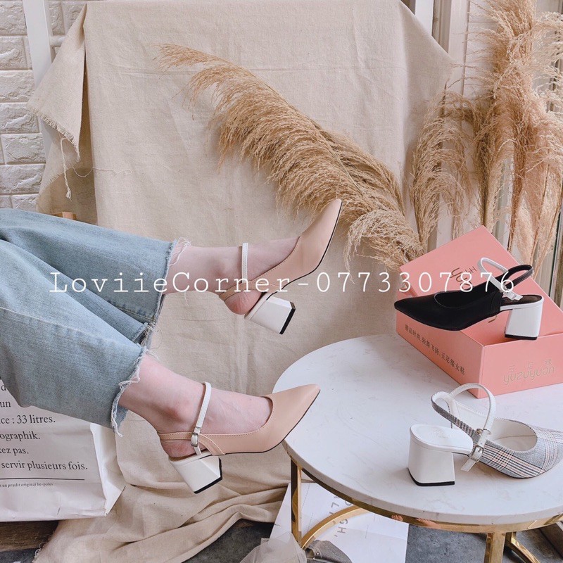 GIÀY CAO GÓT LOVIIECORNER ĐẾ VUÔNG - SỤC GUỐC MŨI NHỌN DA RẮN GÓT ĐỒNG THỜI TRANG G201072