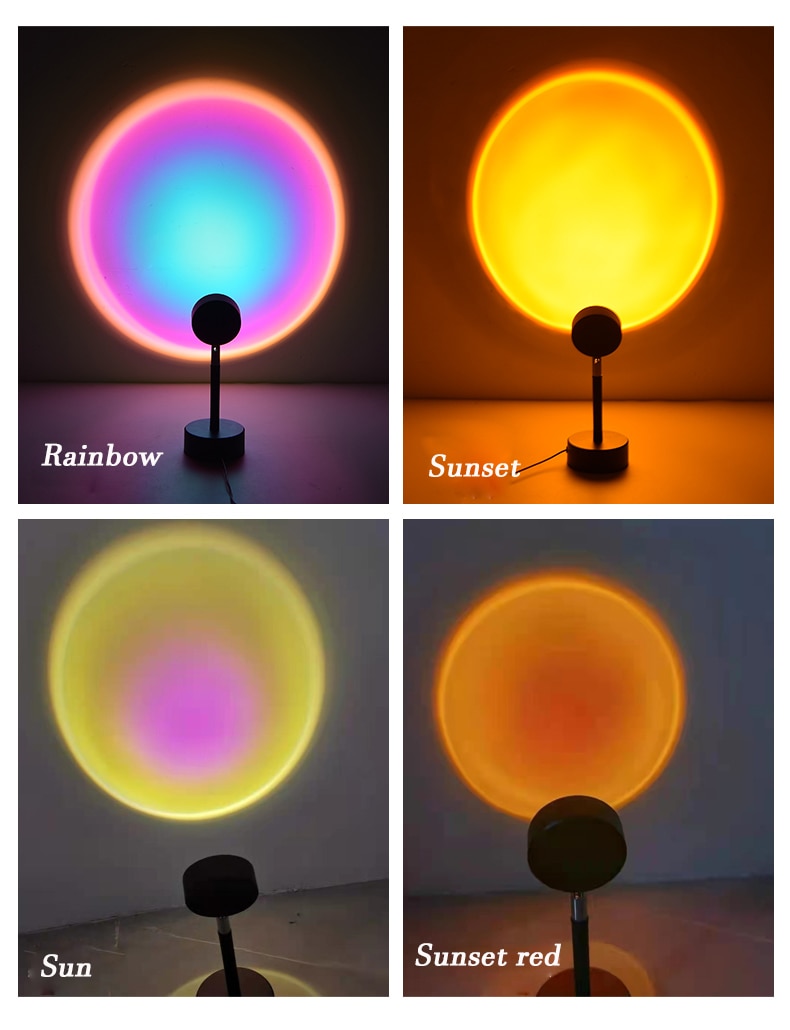 2021 USB Button Rainbow Sunset Projector Atmosphere Led Night Light Home Coffe shop Background Wall Decoration Colorful Lamp