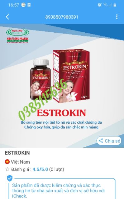 Estrokin Cân Bằng Nội Tiết Tố Nữ Làm Đẹp Da Date Xa Lọ 30v