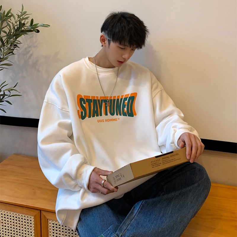 Áo sweater tay dài cổ tròn dáng rộng in chữ đơn giản phong cách hip hop thời trang mùa thu cho nam size m-5xl