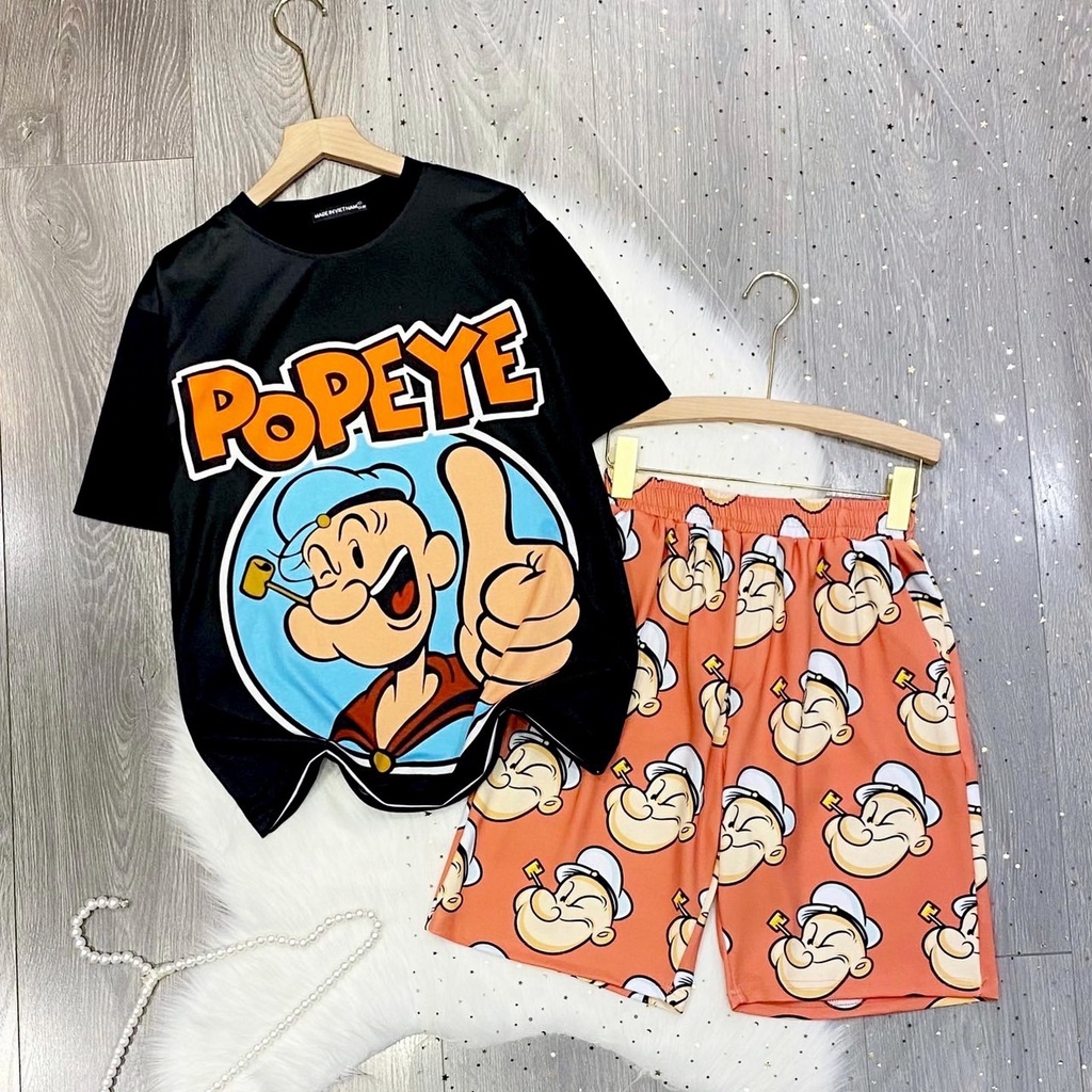Set quần đùi cartoon và áo thun freesize hoạt hình unisex chất thun thoáng mát SIB105