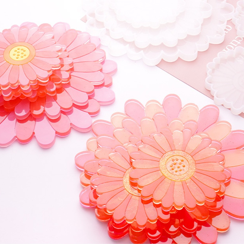 Sa Set 5 Khuôn Silicon Làm Đế Lót Ly Hình Hoa Cúc Xinh Xắn