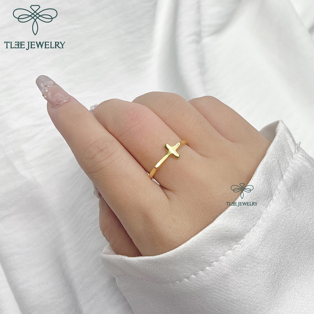 Nhẫn bạc TLEE thánh giá, chữ thập basic mạ vàng 14k TleeJewelry A0106