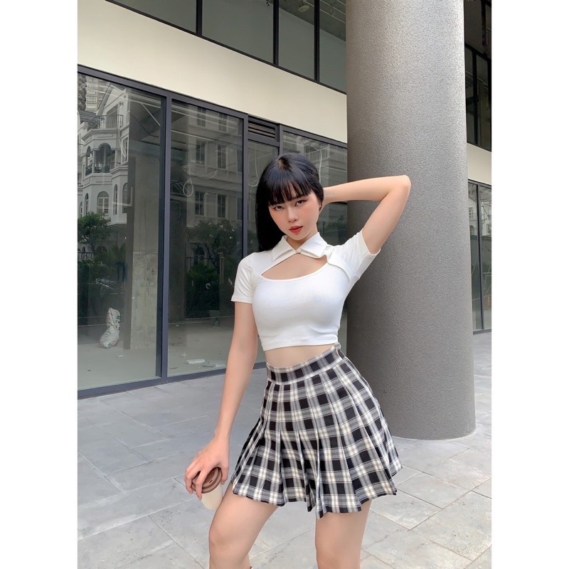 -CH- ÁO HỞ NGỰC CÓ CỔ CÀI NUT SIÊU XINH- CH-