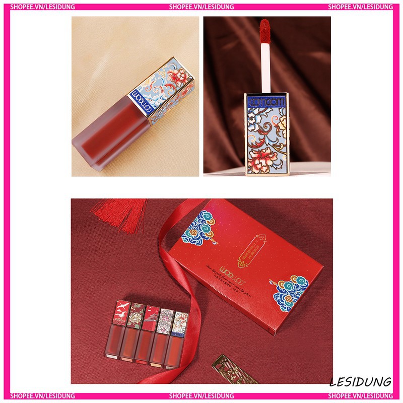 Set 5 Son Kem Hoàng Cung WodWod Dan Lip Jade Face Water Mist Lip Glaze W733