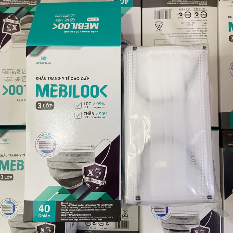Khẩu trang Mebilook 3 lớp màu Trắng hộp 40 cái_Serenys Shop | BigBuy360 - bigbuy360.vn